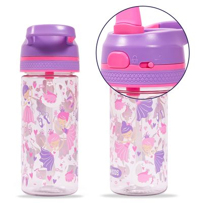 Eazy Kids Lunch Box Set and Tritan Water Bottle w / Lockable Push button and Carry Handle, Tropical - Purple, 420ml